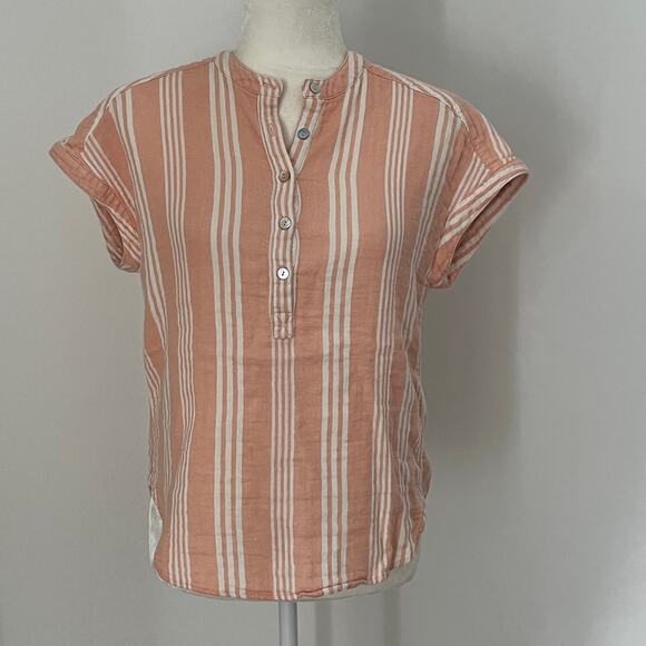 Faherty Dream Cotton Gauze Desmond Top Sepia Neutral Stripe - Picture 3 of 7